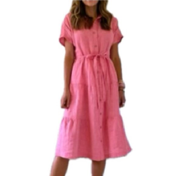 Cynthia Rowley midi button up Linen Dress with Tie Waist XS - Picture 1 of 5